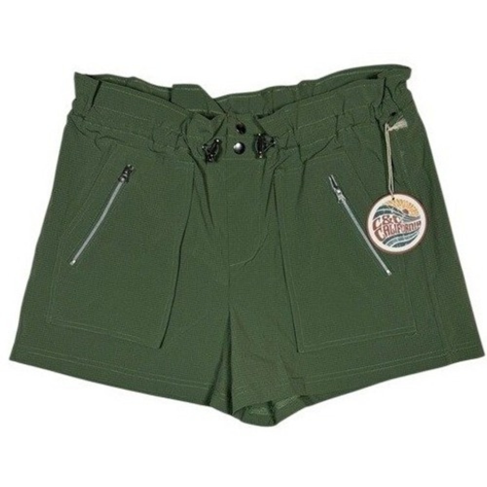 C&C California Women Olive Green Utility Cargo Shorts Paperbag Waist Size Medium